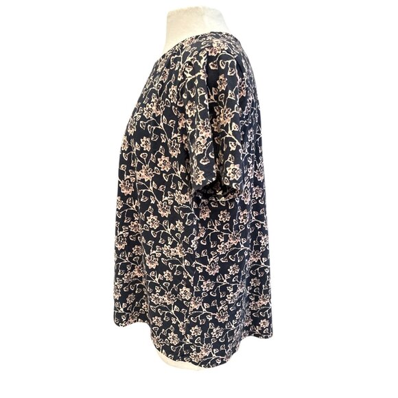 Pure Jill Black & Pink Floral Print Scoop Neck Elliptical Tee 100% Pima Cotton X - Picture 2 of 9